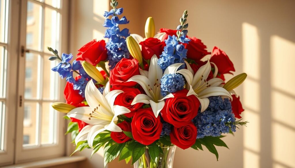 red white and blue flowers